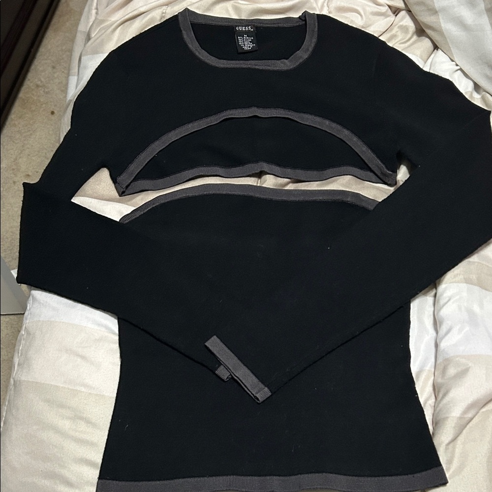 2 pc Guess Black  Shrug Sweater and Tube Top with Gray Trim